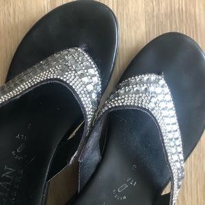 Italian Shoemakers black with rhinestones thong sandals
